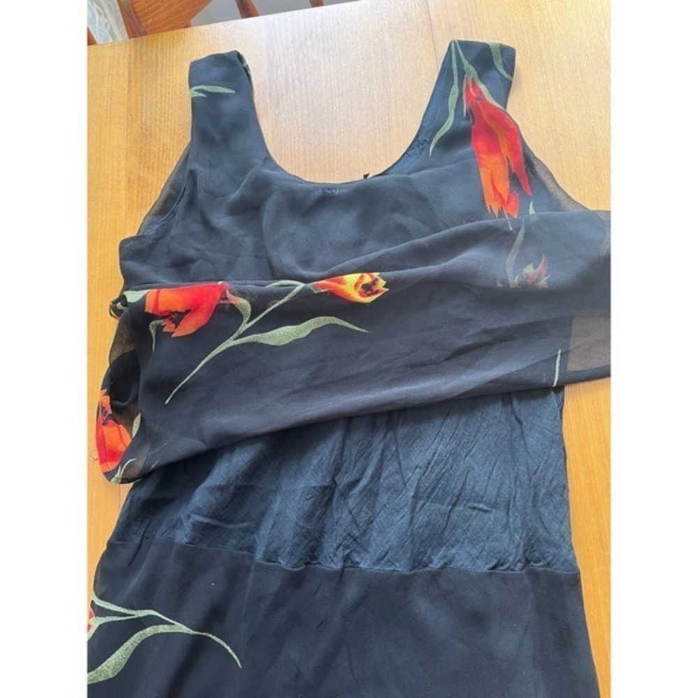 Nikky Vintage Floral Chiffon Maxi Dress Ruffle Tiered Black Red Orange - Picture 10 of 11